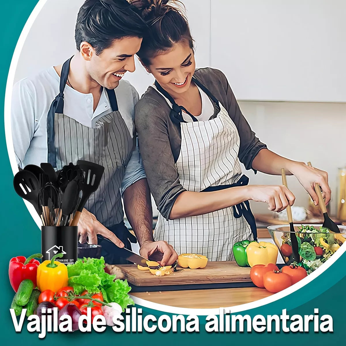 Set 12 Utensilios De Cocina Silicona Res