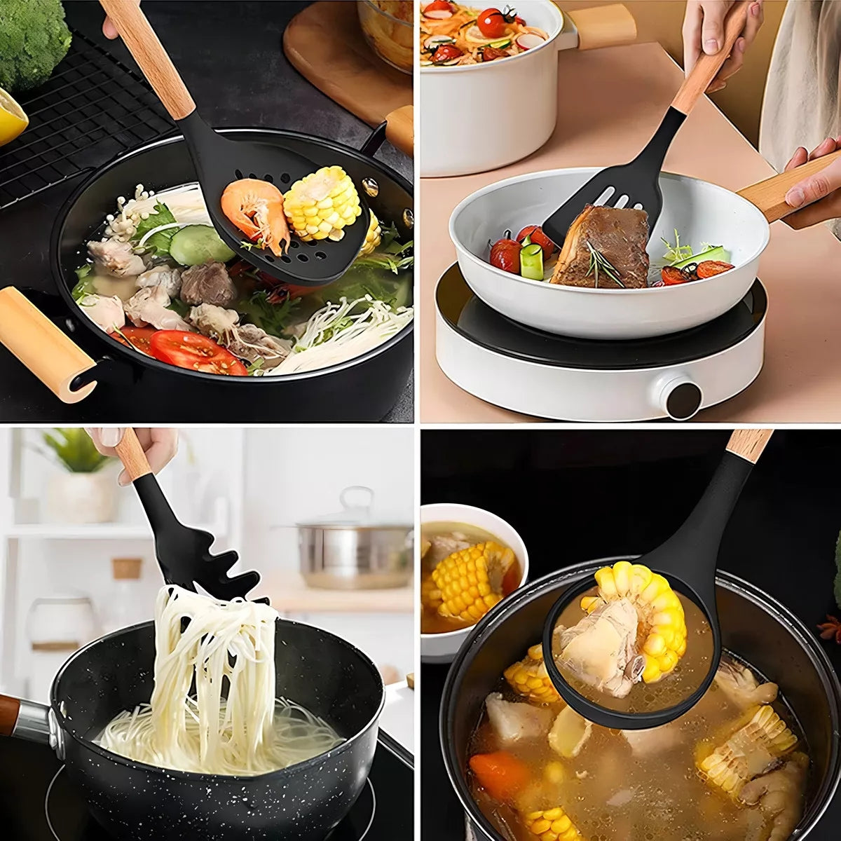 Set 12 Utensilios De Cocina Silicona Res