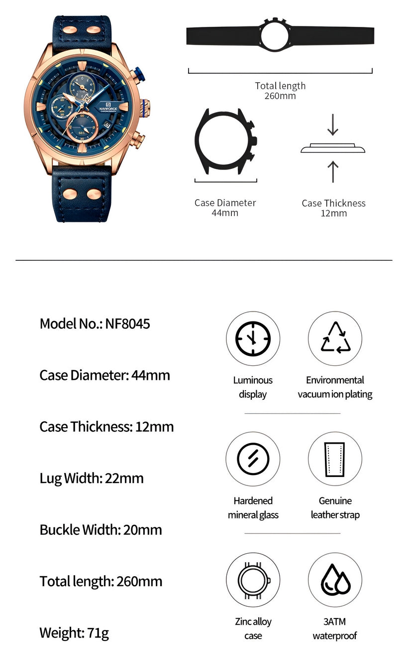 Reloj Naviforce Casual Nf8045 Cuero Homb