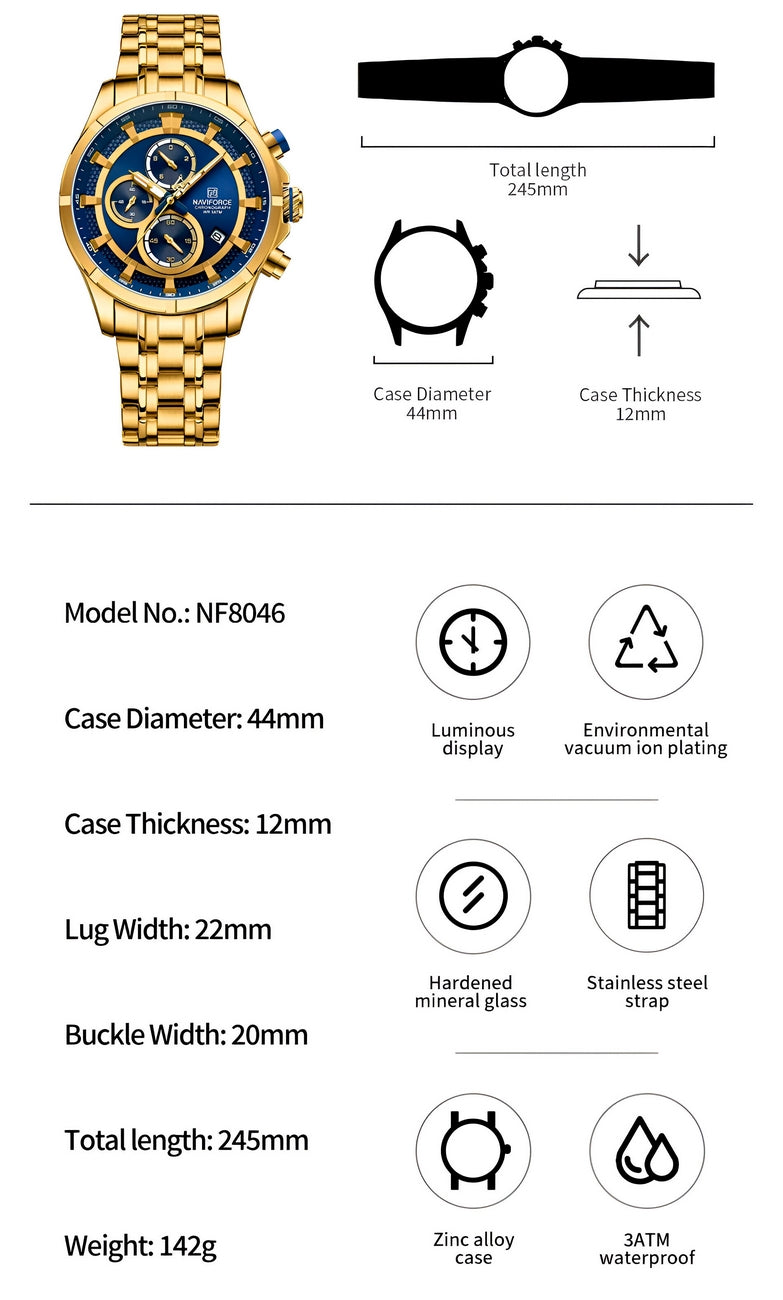 Reloj Naviforce Casual Nf8046 Crono Homb