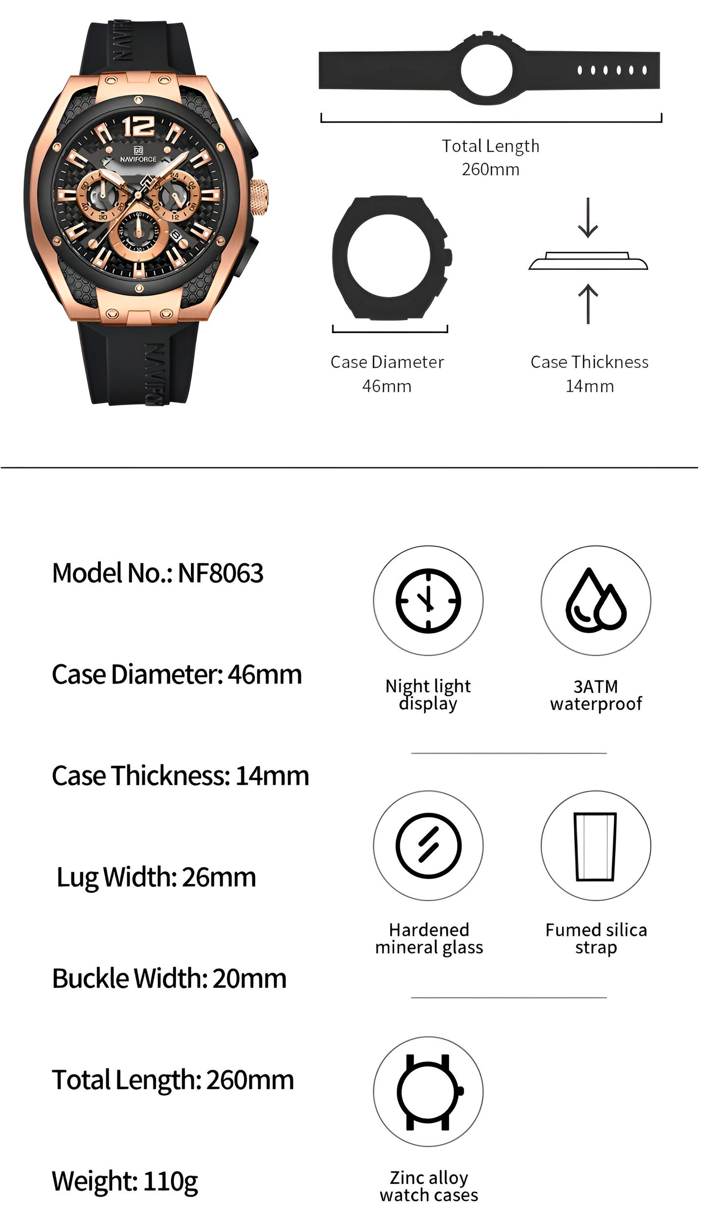 Reloj Naviforce Deportivo Nf8063 Goma Ho