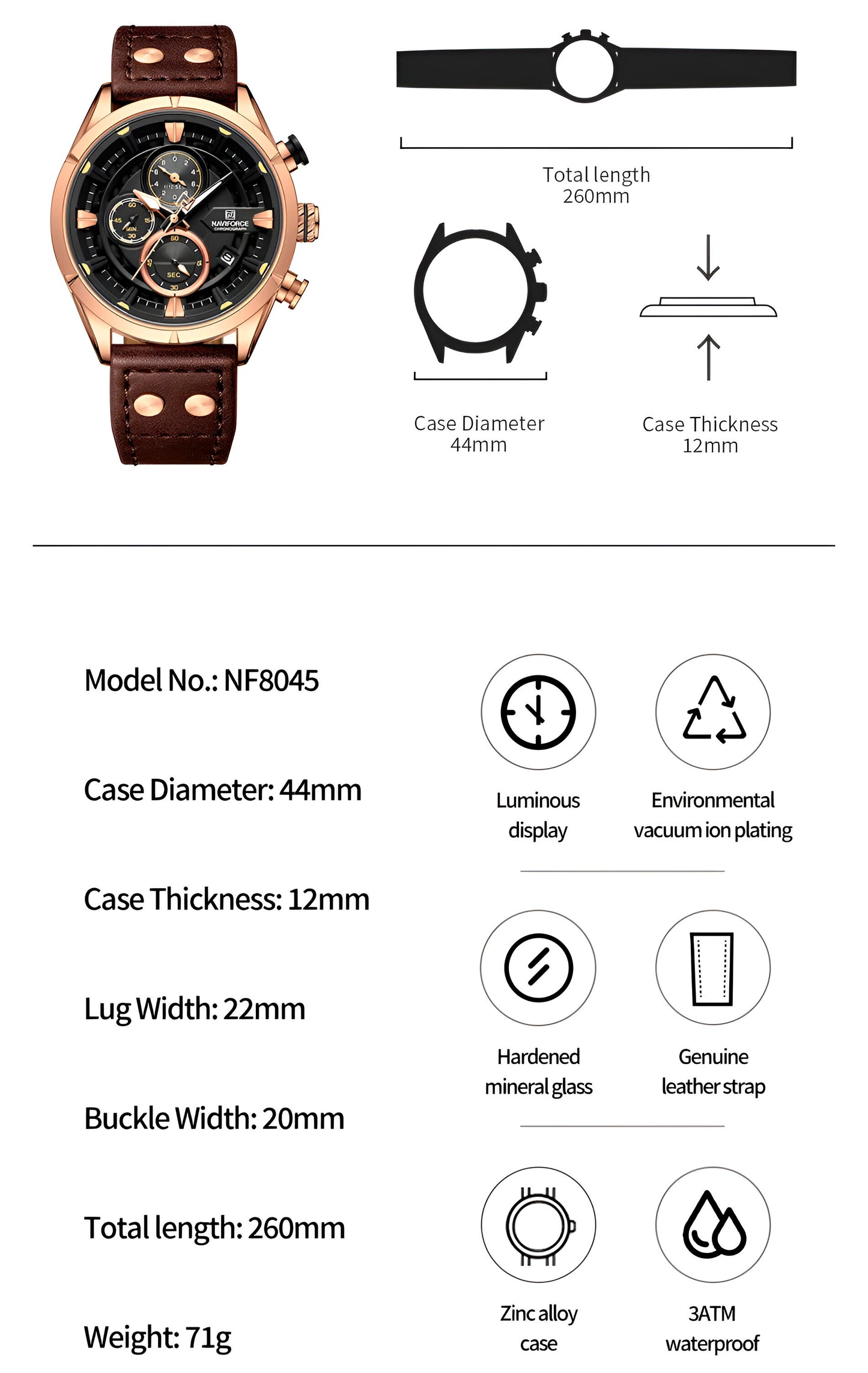 Reloj Naviforce Casual Nf8045 Cuero Homb